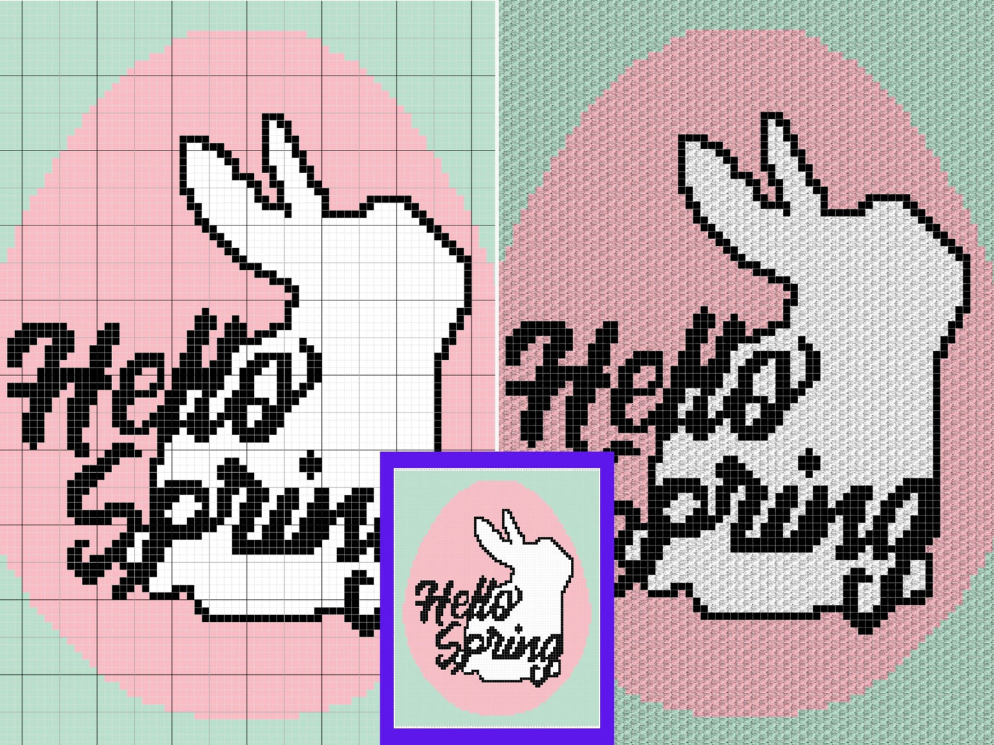 Hello Spring Easter Bunny Graph & Pattern C2C Tapestry Crochet-Bunny Blanket Graphgan - C2C Bunny Crochet Blanket-Crochet Bunny Baby Blanket
