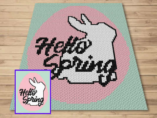 Hello Spring Easter Bunny Graph & Pattern C2C Tapestry Crochet-Bunny Blanket Graphgan - C2C Bunny Crochet Blanket-Crochet Bunny Baby Blanket