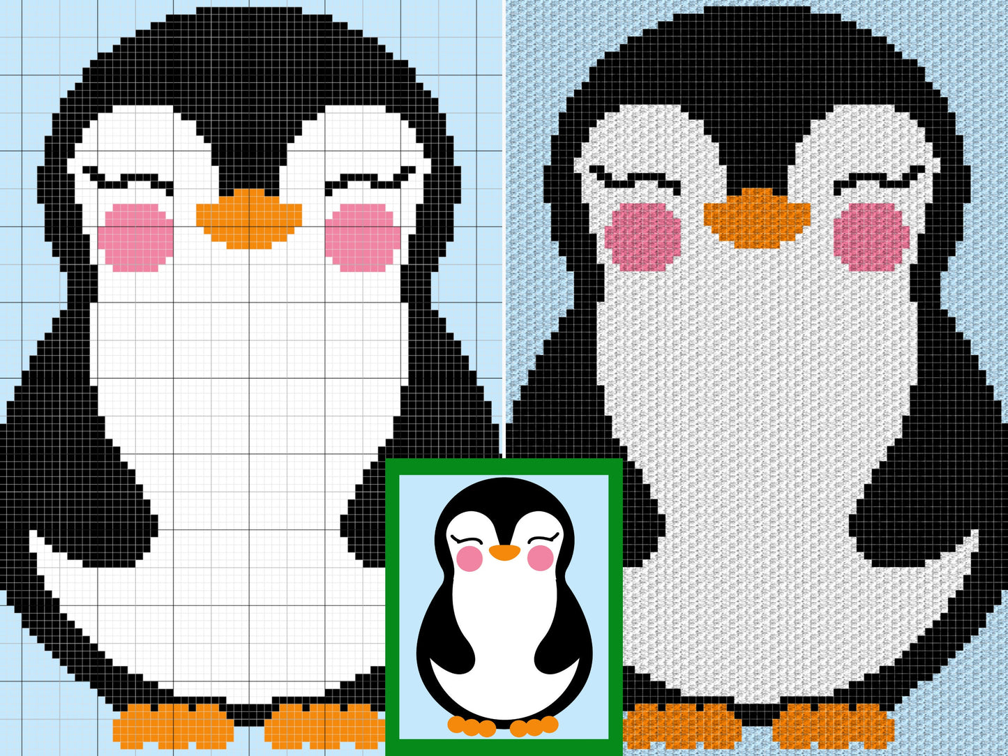 Cute Baby Penguin Graph & Pattern C2C and Tapestry Crochet-Penguin Love Graphgan- Penguin Cute Crochet Blanket-Crochet Penguin C2C Gift Baby