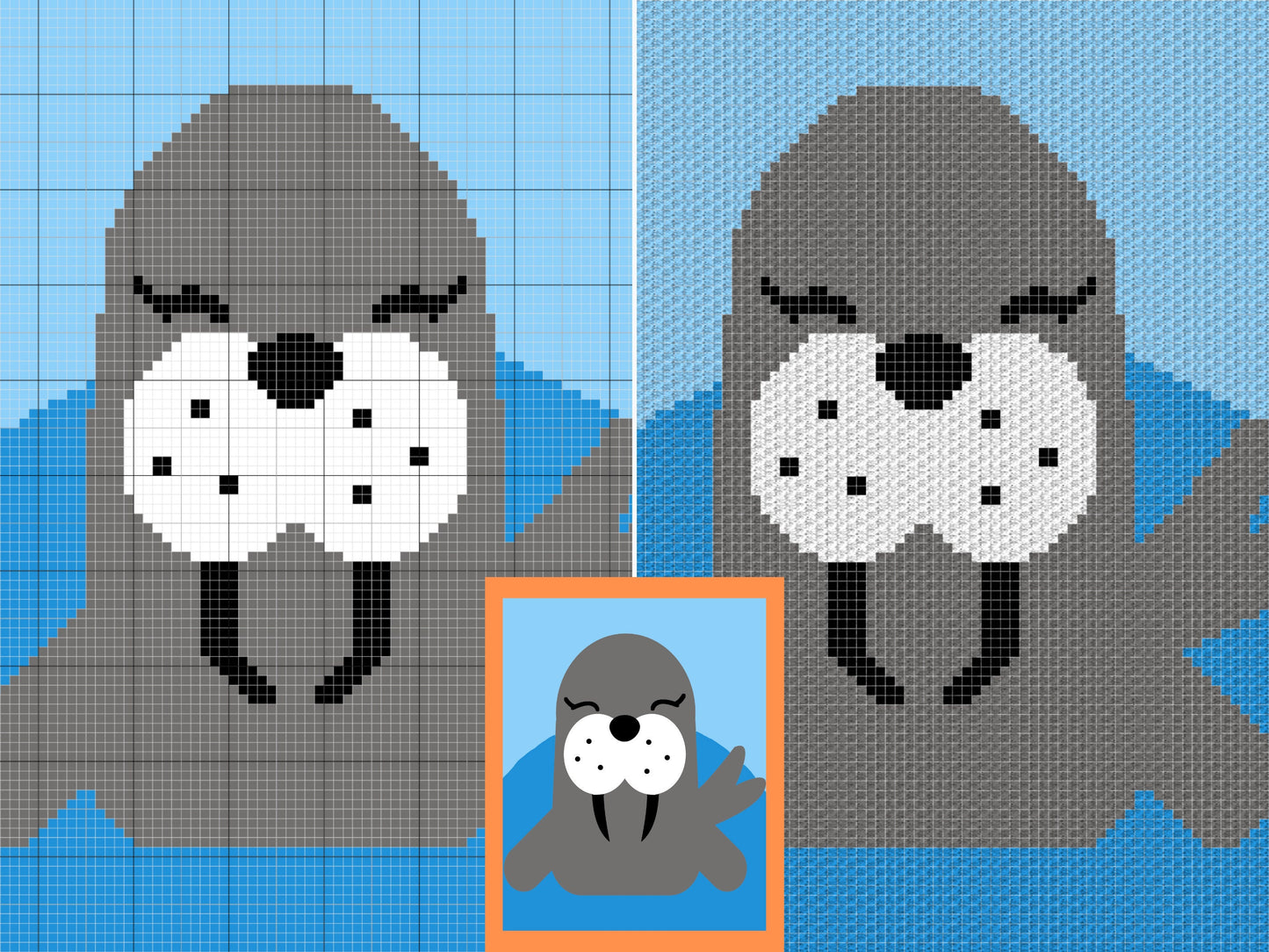 Cute Baby Seal Graph & Pattern C2C and Tapestry Crochet-Seal Crochet Graphgan-Seal Animal Crochet Blanket-Cute Animals C2C Blanket Gift Baby