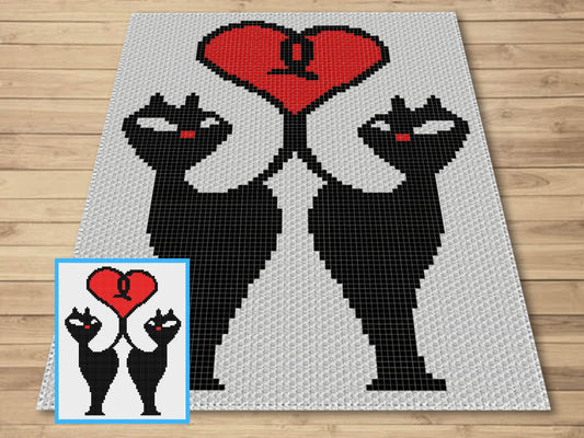 Valentines Cats Graph & Pattern C2C and Tapestry Crochet -Cat Crochet Graphgan Cat C2C Crochet Blanket -Crochet Animal C2C Blanket Gift Baby