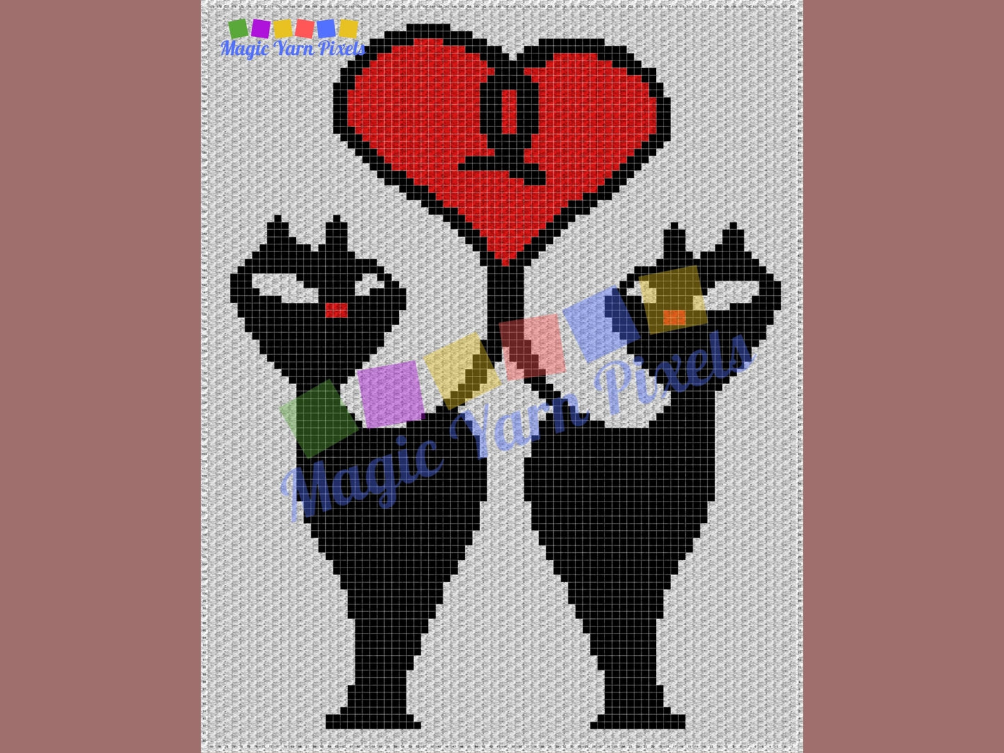 Valentines Cats Graph & Pattern C2C and Tapestry Crochet -Cat Crochet Graphgan Cat C2C Crochet Blanket -Crochet Animal C2C Blanket Gift Baby