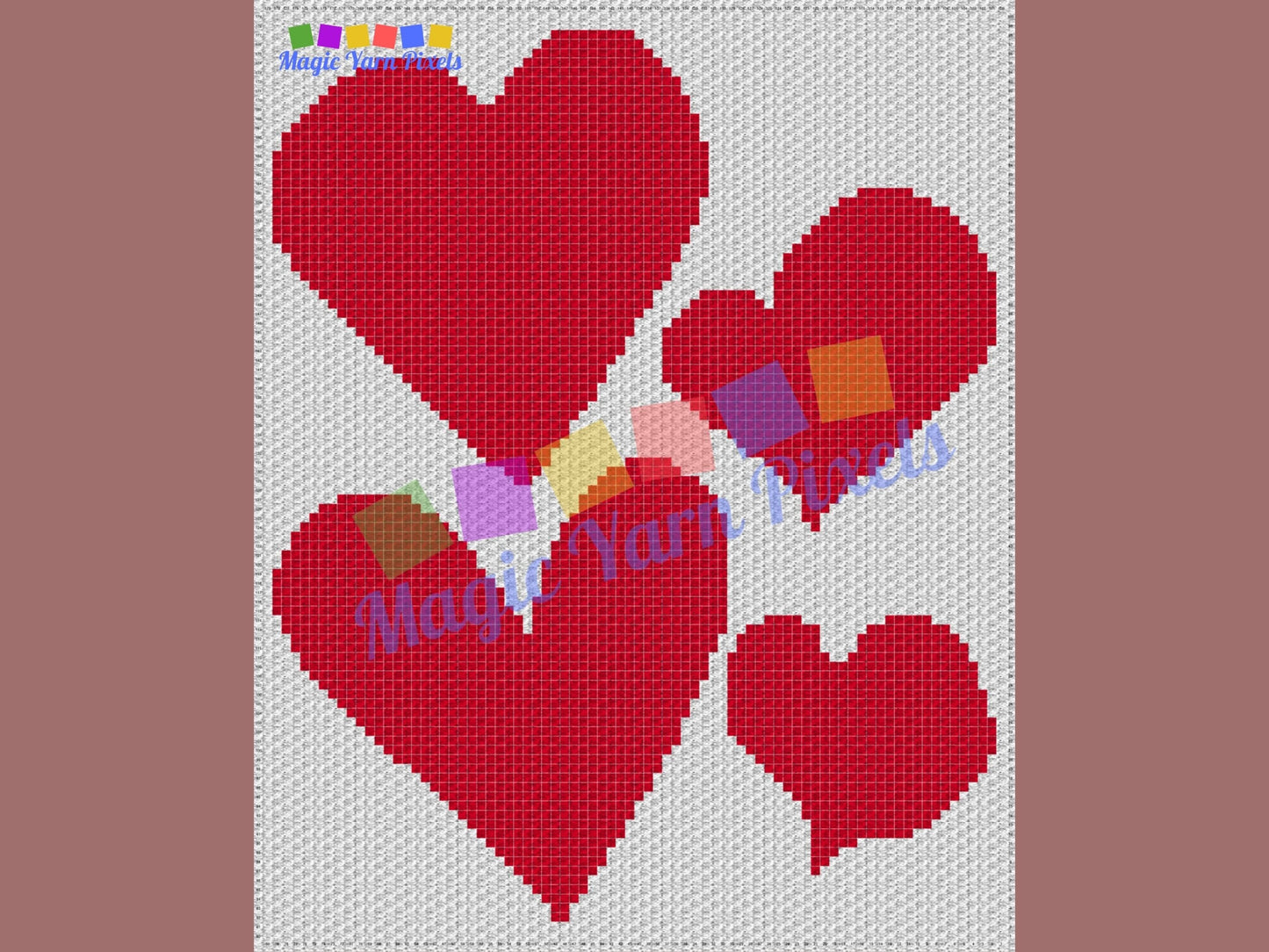 Valentines Hearts Graph & Pattern C2C and Tapestry Crochet - C2C Hearts Graphgan - Hearts Baby Crochet Blanket -Hearts C2C Blanket Gift Baby