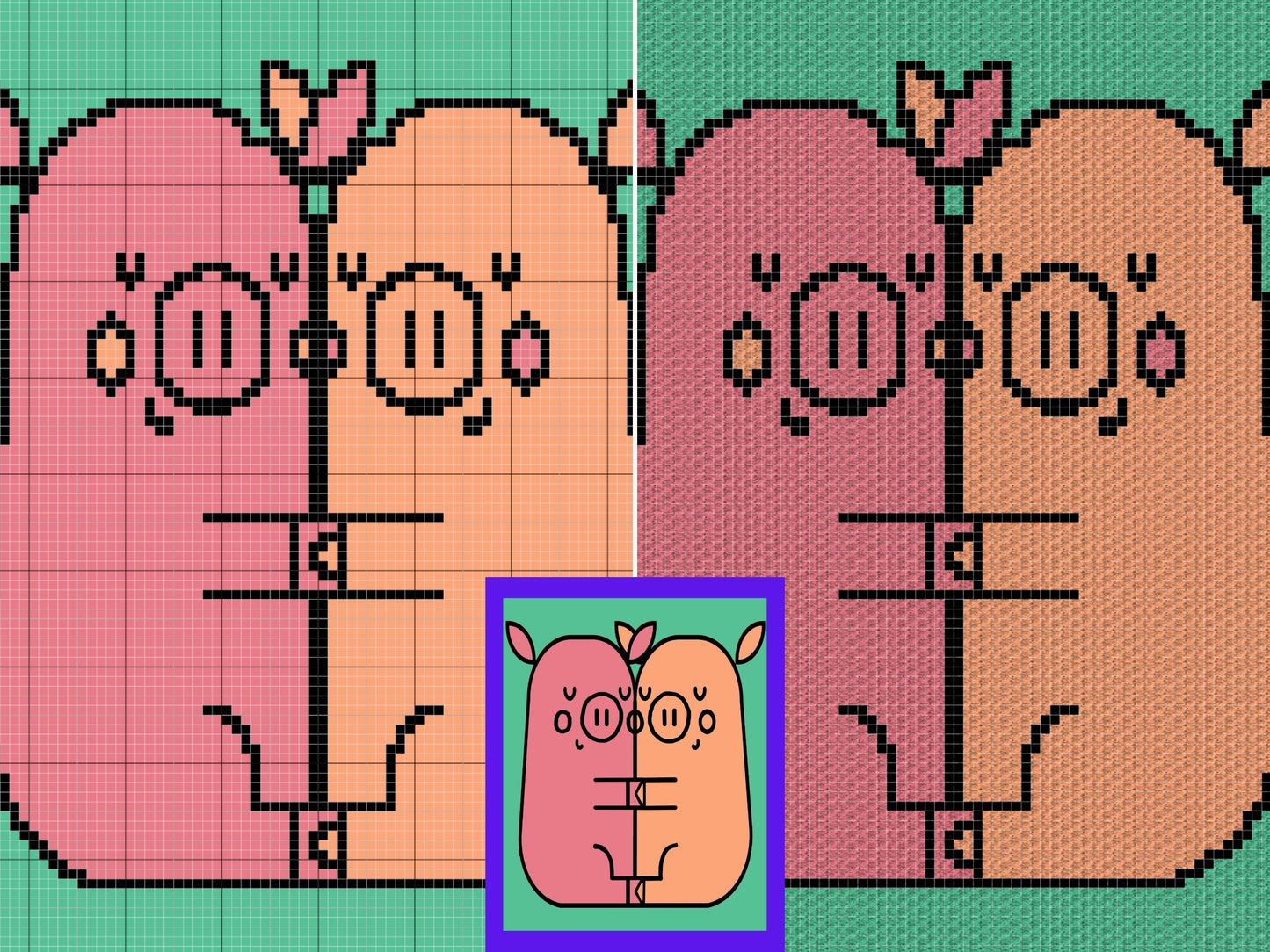 Valentines Farm Pig Love Graph & Pattern C2C + Tapestry Crochet-Pig C2C Graphgan-Pig Crochet Blanket-Farm Animal Pattern Blanket Gift Baby