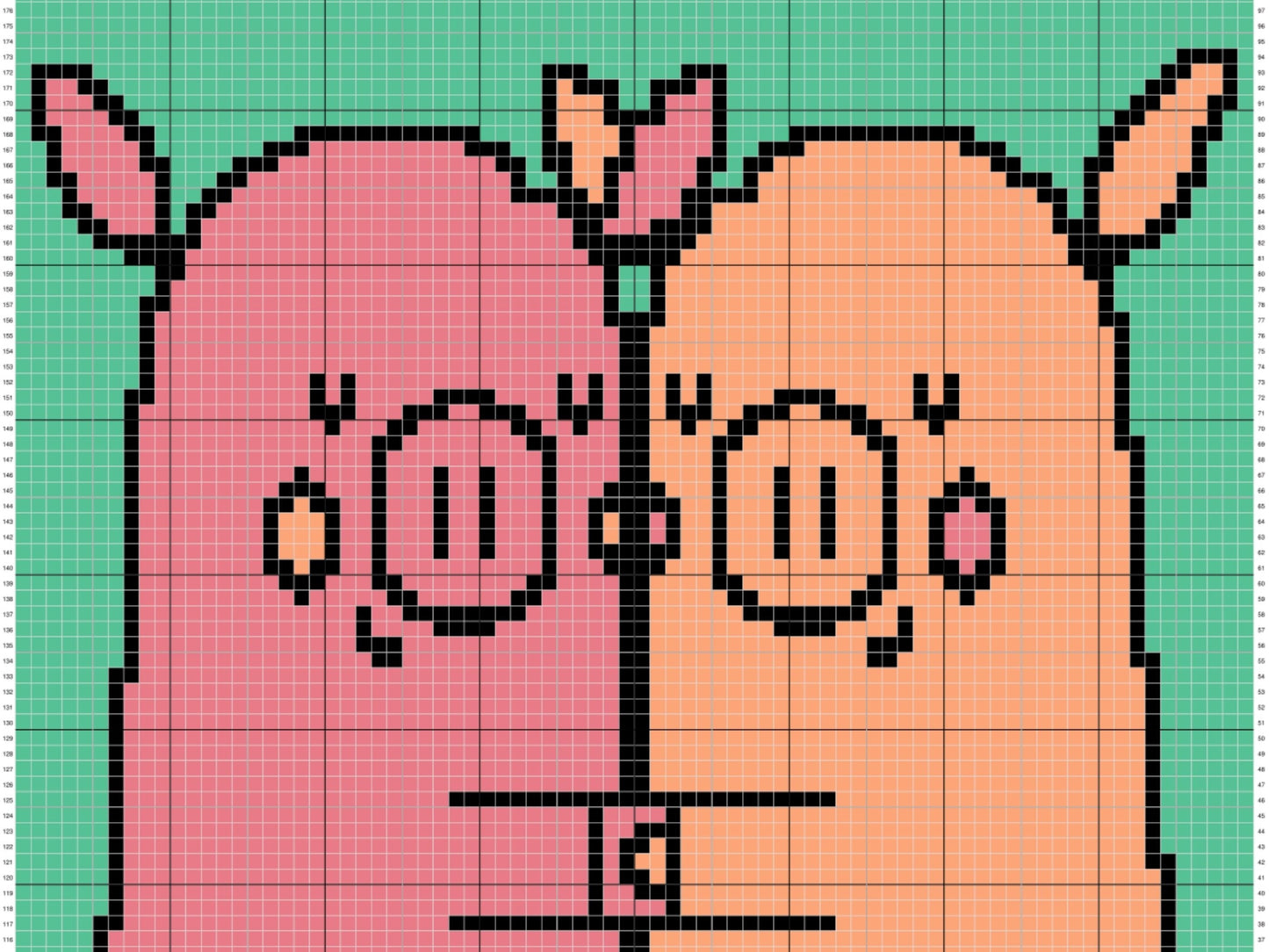 Valentines Farm Pig Love Graph & Pattern C2C + Tapestry Crochet-Pig C2C Graphgan-Pig Crochet Blanket-Farm Animal Pattern Blanket Gift Baby