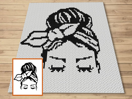 Messy Bun Girl Graph & Pattern C2C + Tapestry Crochet Girl Blanket Graphgan C2C Girl Crochet Blanket Trendy Crochet Pattern DIY Gift Women