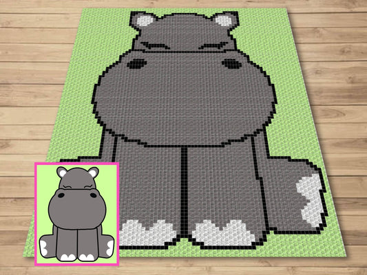 Cute Baby Hippo Graph & Pattern C2C and Tapestry Crochet-Hippo Graphgan-Jungle Nursery Decor Crochet Blanket- Crochet Hippo C2C Baby Blanket
