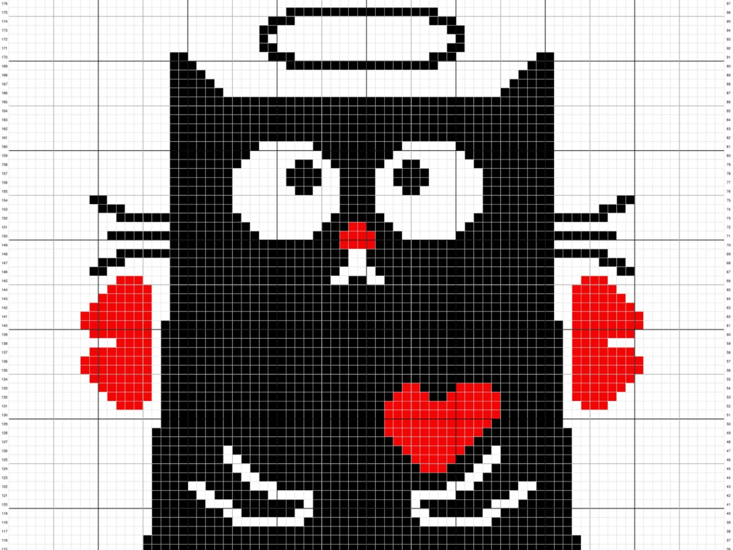 Valentines Cupid Cat Graph & Pattern C2C and Tapestry Crochet - C2C Cat Graphgan-Black Cat Crochet Blanket-Cat Crochet Baby Blanket DIY Gift