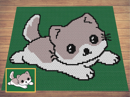 Baby Kitten Graph & Pattern C2C and Tapestry Crochet - Kitty Blanket Graphgan Kitty Cat Crochet Blanket - Crochet Cat C2C Blanket Gift Baby