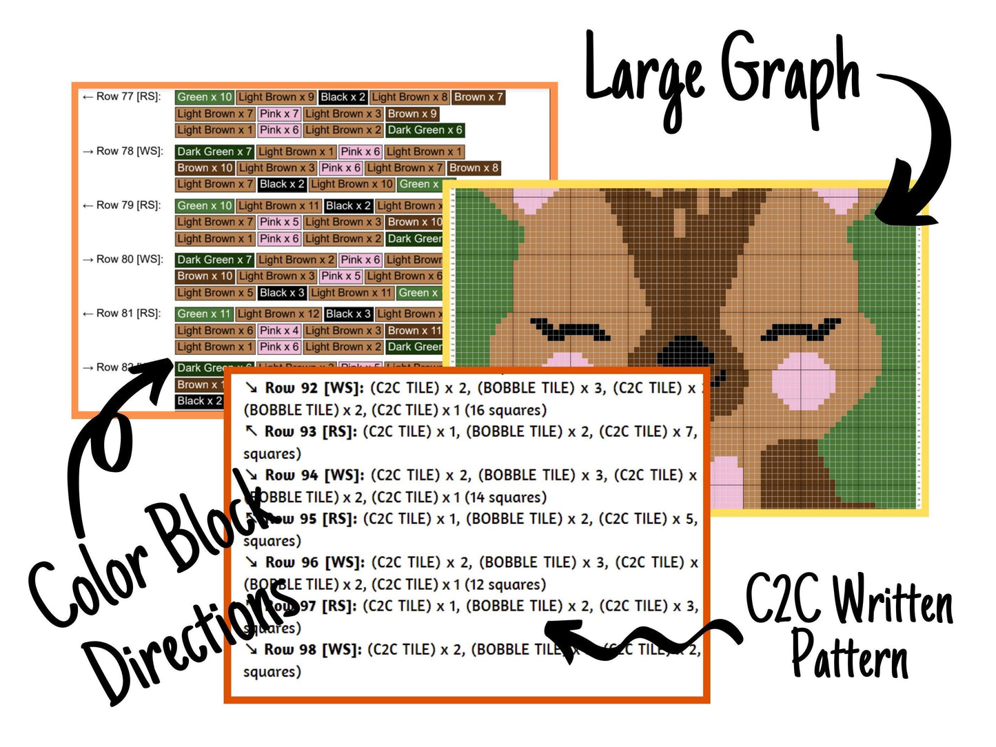 Cute Baby Bear Graph & Pattern C2C and Tapestry Crochet - Bear Blanket Graphgan - C2C Bear Crochet Blanket - C2C Woodland Blanket Gift Baby