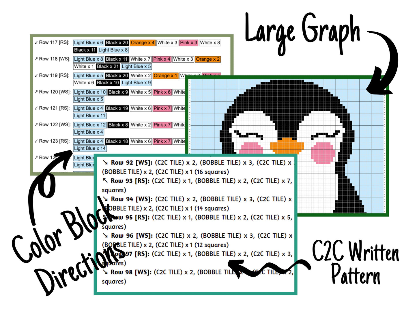 Cute Baby Penguin Graph & Pattern C2C and Tapestry Crochet-Penguin Love Graphgan- Penguin Cute Crochet Blanket-Crochet Penguin C2C Gift Baby