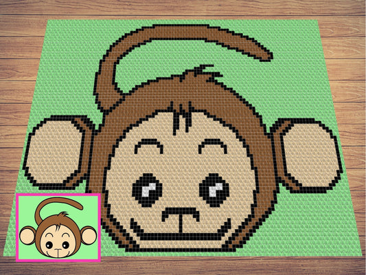 Cute Baby Monkey Graph & Pattern C2C and Tapestry Crochet Monkey Blanket Graphgan-Baby Animal Crochet Blanket- C2C Jungle Nursery Decor Gift