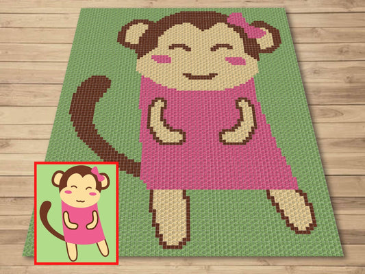 Baby Girl Monkey Graph & Pattern C2C and Tapestry Crochet Monkey Blanket Graphgan  Baby Animal Crochet Blanket C2C Jungle Nursery Decor Gift