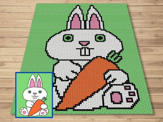 Easter Bunny With Carrot Graph & Pattern C2C and Tapestry Crochet Bunny Blanket Graphgan C2C Bunny Crochet Blanket - Crochet Bunny Baby Gift