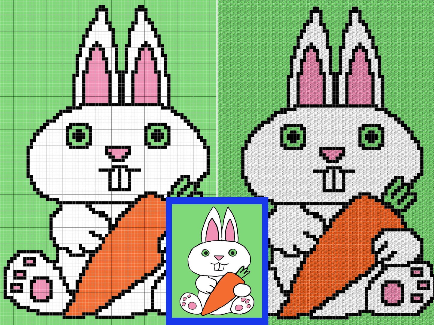 Easter Bunny With Carrot Graph & Pattern C2C and Tapestry Crochet Bunny Blanket Graphgan C2C Bunny Crochet Blanket - Crochet Bunny Baby Gift