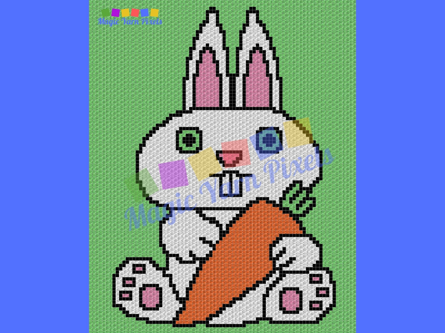 Easter Bunny With Carrot Graph & Pattern C2C and Tapestry Crochet Bunny Blanket Graphgan C2C Bunny Crochet Blanket - Crochet Bunny Baby Gift
