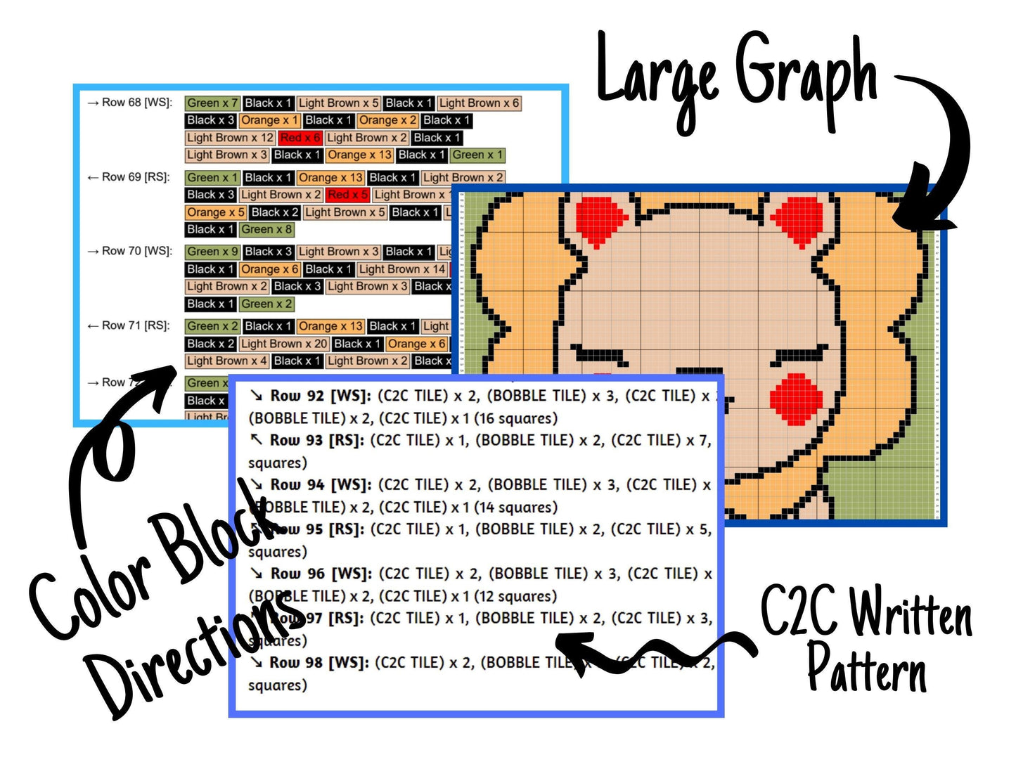 Cute Baby Lion Graph & Pattern C2C Tapestry Crochet Lion Crochet Graphgan Safari Nursery Crochet Blanket C2C Safari Baby Blanket DIY Gifts