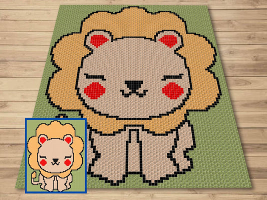 Cute Baby Lion Graph & Pattern C2C Tapestry Crochet Lion Crochet Graphgan Safari Nursery Crochet Blanket C2C Safari Baby Blanket DIY Gifts