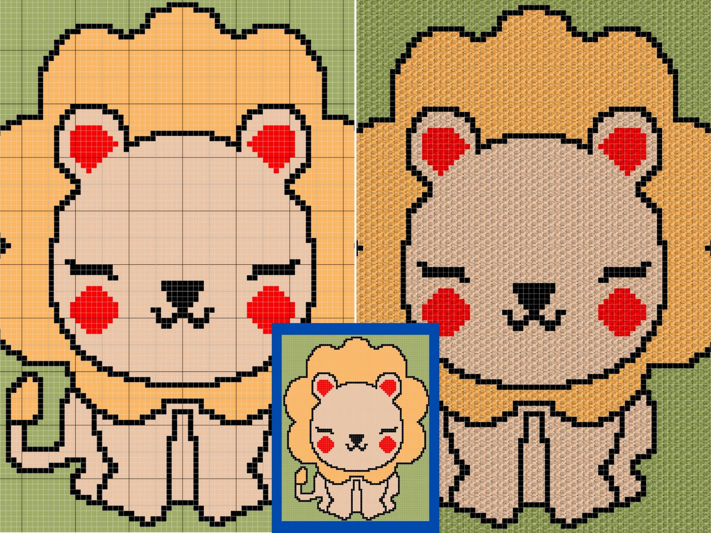 Cute Baby Lion Graph & Pattern C2C Tapestry Crochet Lion Crochet Graphgan Safari Nursery Crochet Blanket C2C Safari Baby Blanket DIY Gifts