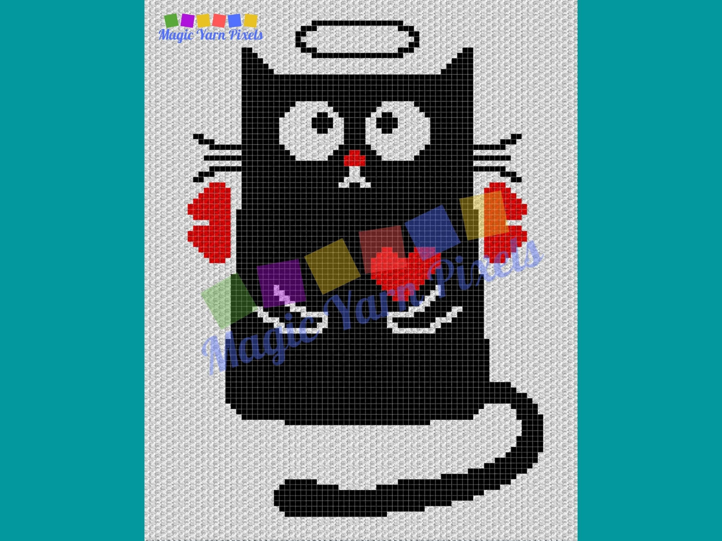 Valentines Cupid Cat Graph & Pattern C2C and Tapestry Crochet - C2C Cat Graphgan-Black Cat Crochet Blanket-Cat Crochet Baby Blanket DIY Gift