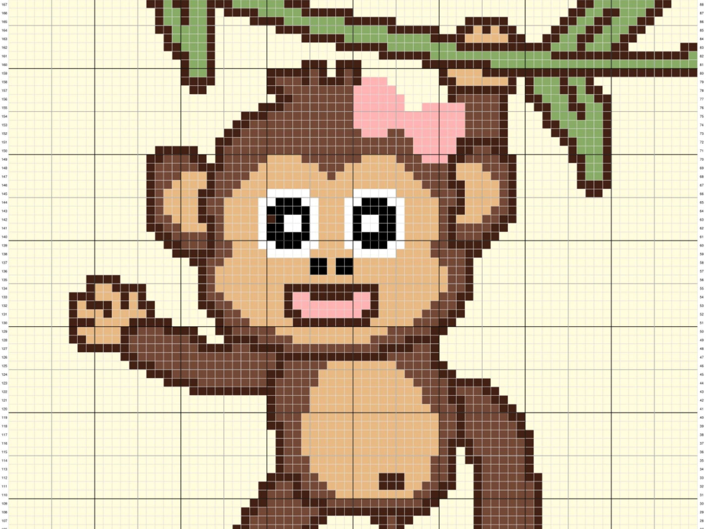 Cute Baby Monkey Girl Graph & Pattern C2C Tapestry Crochet - Monkey Blanket Graphgan- Baby Animal Crochet Blanket - C2C Jungle Nursery Decor