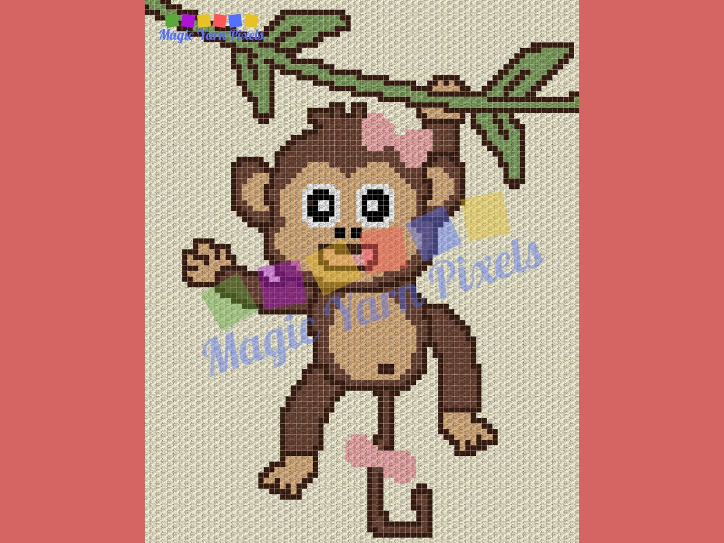 Cute Baby Monkey Girl Graph & Pattern C2C Tapestry Crochet - Monkey Blanket Graphgan- Baby Animal Crochet Blanket - C2C Jungle Nursery Decor