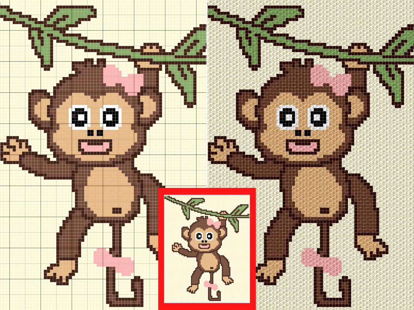 Cute Baby Monkey Girl Graph & Pattern C2C Tapestry Crochet - Monkey Blanket Graphgan- Baby Animal Crochet Blanket - C2C Jungle Nursery Decor