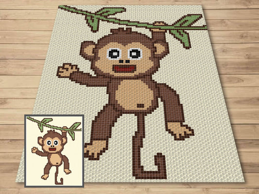 Cute Baby Monkey Boy Graph & Pattern C2C Tapestry Crochet - Monkey Blanket Graphgan- Baby Animal Crochet Blanket - C2C Jungle Nursery Decor