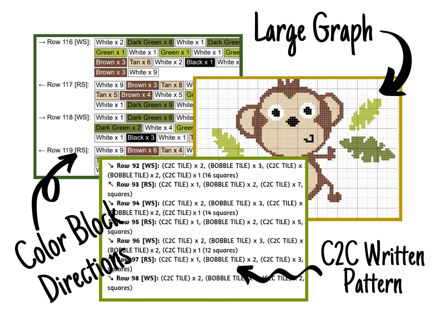 Playful Baby Monkey Graph & Pattern C2C and Tapestry Crochet Monkey Blanket Graphgan-Baby Animal Crochet Blanket - Jungle Nursery Decor Gift