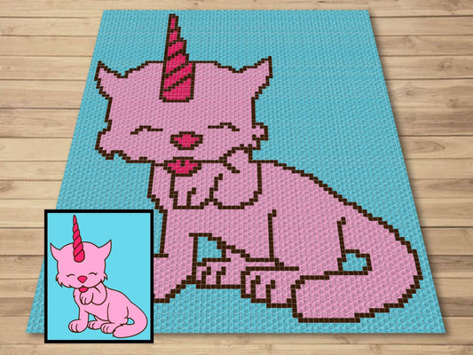 Caticorn Cat Unicorn Graph & Pattern C2C and Tapestry Crochet - Crochet Unicat Graphgan Cute Cat Crochet Blanket - C2C Cat Blanket Gift Baby