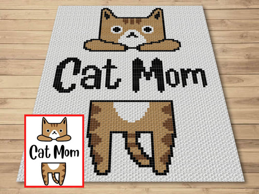 Cat Mom Kitty Graph & Pattern C2C and Tapestry Crochet - Crochet Cat Graphgan Cat Lady Crochet Blanket Cat Owner Gift C2C Blanket and Decor