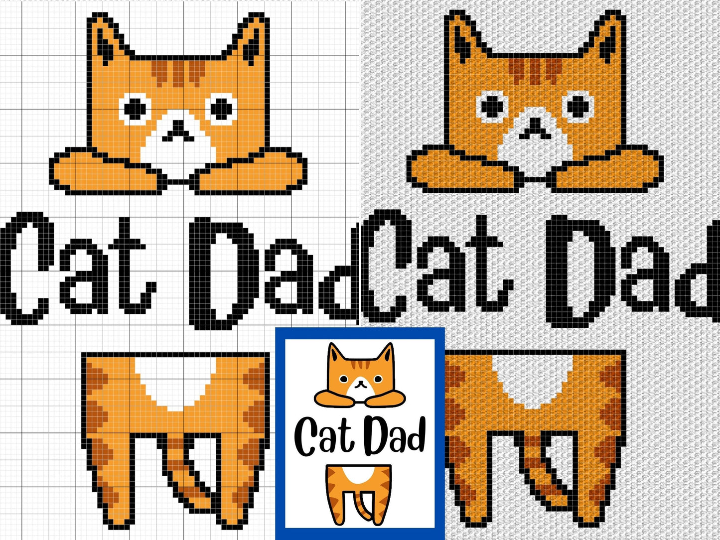 Cat Dad Kitty Graph & Pattern C2C and Tapestry Crochet - Crochet Cat Boy Graphgan - Cat Dad Crochet Blanket Cat Owner Gift C2C Kitty Blanket