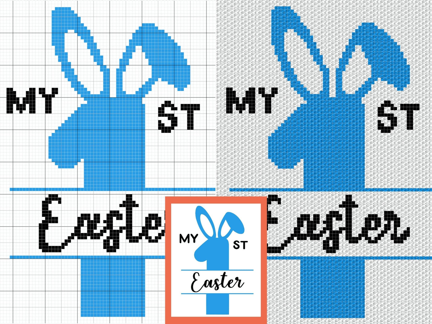 My First Easter Baby Boy Graph & Pattern C2C and Tapestry Crochet - Bunny Blanket Graphgan Crochet Boy Blanket - C2C Rabbit Baby Shower Gift