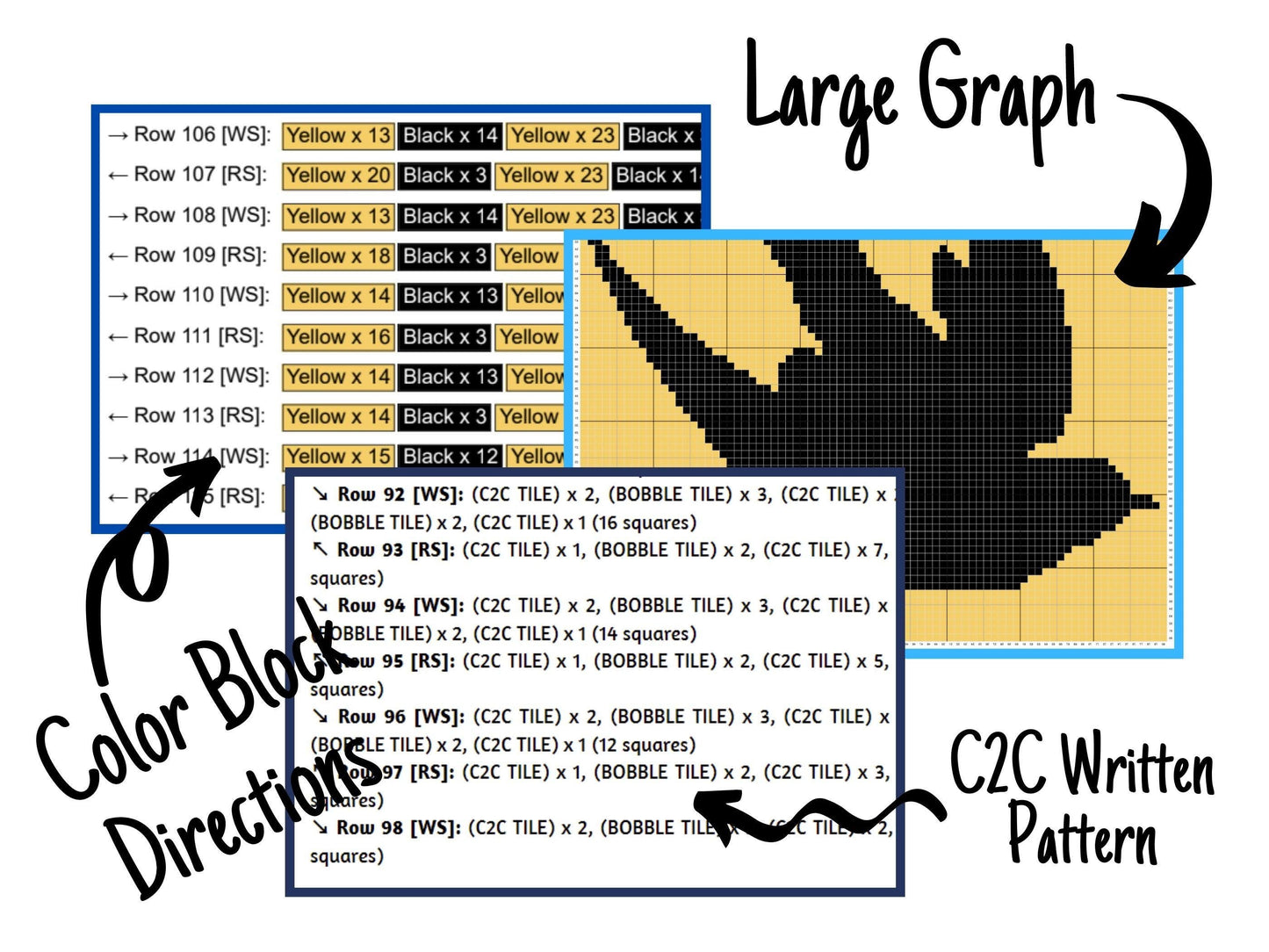 Swallow Silhouette Graph & Pattern C2C and Tapestry Crochet - Crochet Birds Graphgan - Bird Lover Gift Crochet Blanket - C2C Bird Blankets