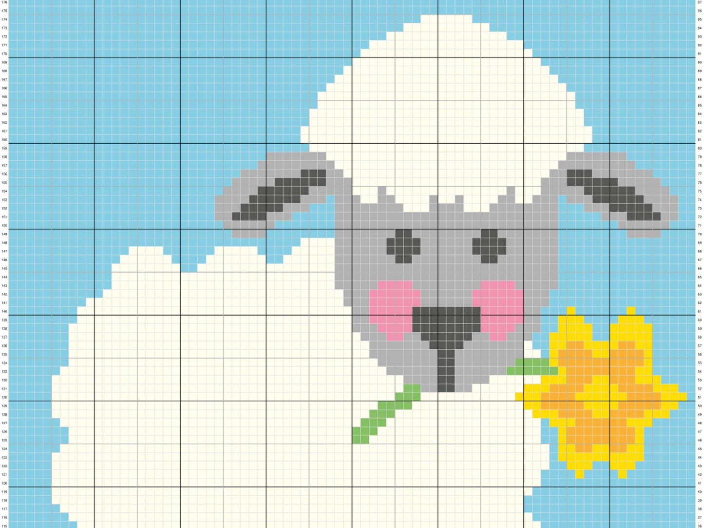 Spring Lamb With Daffodil Graph & Pattern C2C and Tapestry Crochet - Lamb C2C Graphgan Baby Lamb Crochet Blanket C2C Sheep Blanket Gift Baby