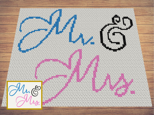 Mr & Mrs Wedding Gift Graph and Pattern C2C Tapestry Crochet-Anniversary Gift Graphgan-Wedding Crochet Blanket - C2C Blanket Engagement Gift