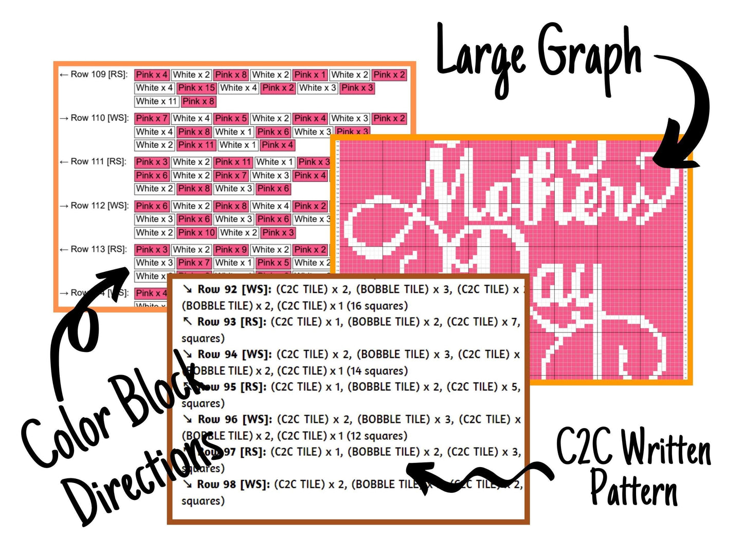 Happy Mother's Day Graph & Pattern C2C Tapestry Crochet - Mom Blanket Graphgan- Gift For Mom Crochet Blanket- C2C Mothers Day Blanket Gift