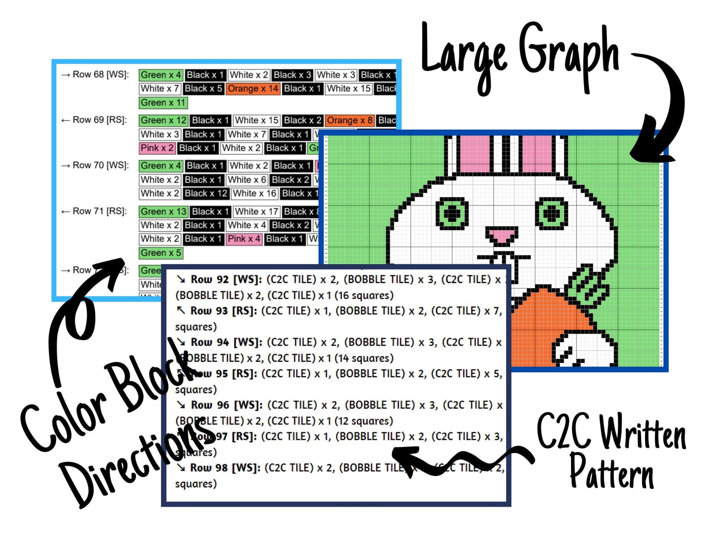 Easter Bunny With Carrot Graph & Pattern C2C and Tapestry Crochet Bunny Blanket Graphgan C2C Bunny Crochet Blanket - Crochet Bunny Baby Gift