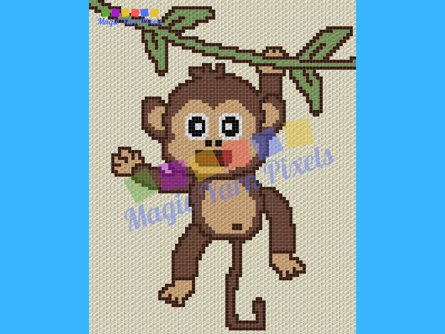 Cute Baby Monkey Boy Graph & Pattern C2C Tapestry Crochet - Monkey Blanket Graphgan- Baby Animal Crochet Blanket - C2C Jungle Nursery Decor