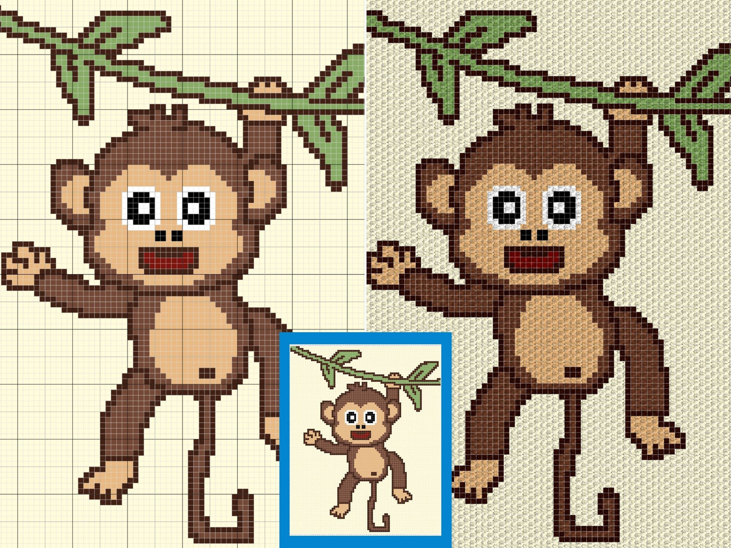 Cute Baby Monkey Boy Graph & Pattern C2C Tapestry Crochet - Monkey Blanket Graphgan- Baby Animal Crochet Blanket - C2C Jungle Nursery Decor