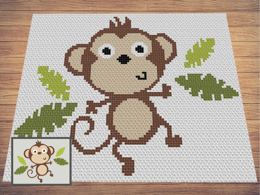 Playful Baby Monkey Graph & Pattern C2C and Tapestry Crochet Monkey Blanket Graphgan-Baby Animal Crochet Blanket - Jungle Nursery Decor Gift