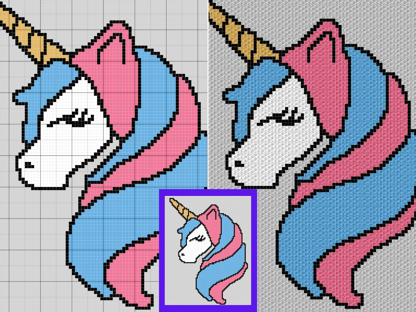 Glitter Unicorn Graph and Pattern C2C & Tapestry Crochet-C2C Unicorn Graphgan-Unicorn Kids Crochet Blanket-Crochet Unicorn Blanket Baby Gift