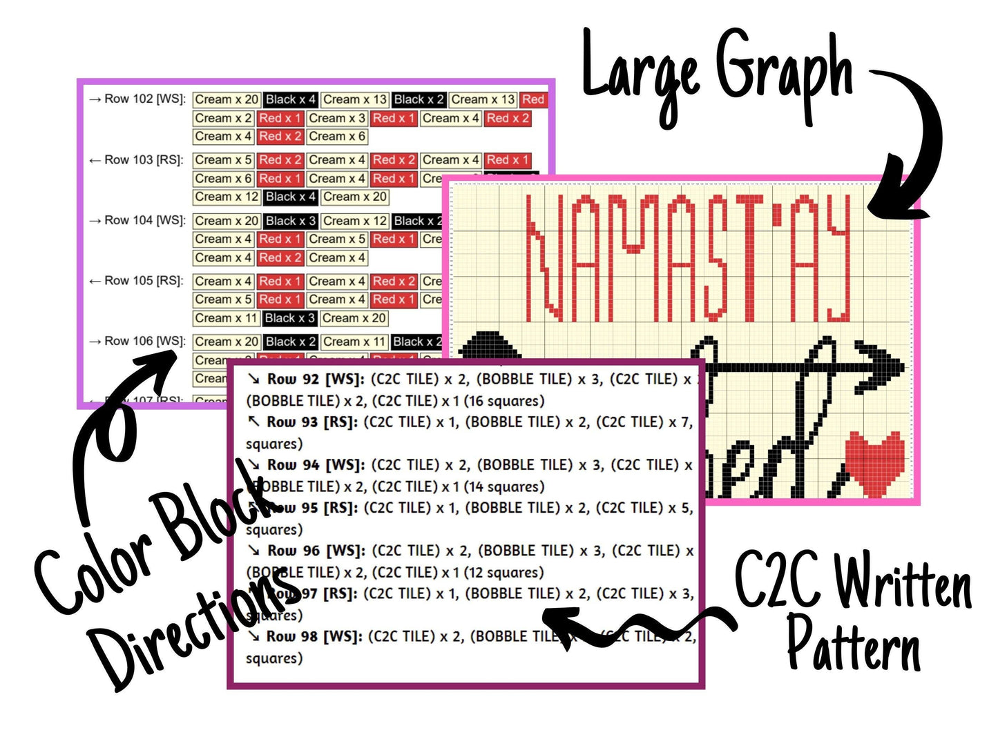 Namast'Ay In Bed Graph and Pattern C2C & Tapestry Crochet - Quote Graphgan - Modern Crochet Blanket - Crochet Bed Throw C2C Message Blanket