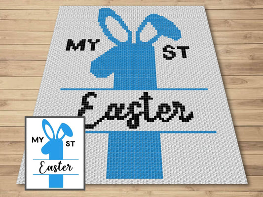 My First Easter Baby Boy Graph & Pattern C2C and Tapestry Crochet - Bunny Blanket Graphgan Crochet Boy Blanket - C2C Rabbit Baby Shower Gift
