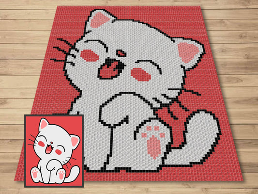 Smiling Baby Cat Kitten Graph & Pattern C2C and Tapestry Crochet Cat Blanket Graphgan - Cat C2C Crochet Blanket C2C Kitten Crochet Pattern