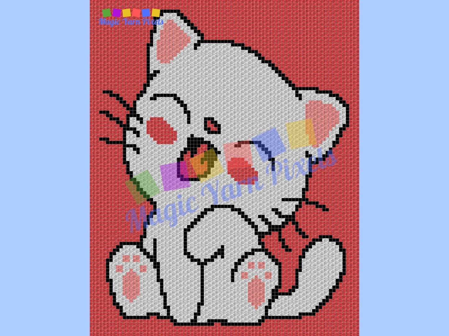 Smiling Baby Cat Kitten Graph & Pattern C2C and Tapestry Crochet Cat Blanket Graphgan - Cat C2C Crochet Blanket C2C Kitten Crochet Pattern