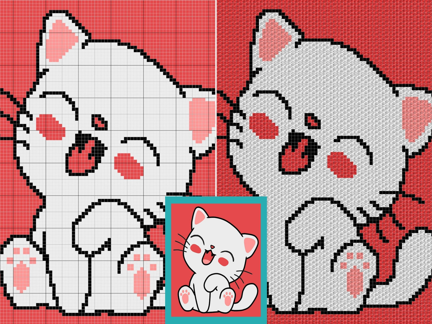 Smiling Baby Cat Kitten Graph & Pattern C2C and Tapestry Crochet Cat Blanket Graphgan - Cat C2C Crochet Blanket C2C Kitten Crochet Pattern