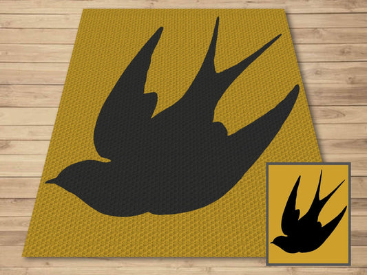 Swallow Silhouette Graph & Pattern C2C and Tapestry Crochet - Crochet Birds Graphgan - Bird Lover Gift Crochet  Blanket - C2C Bird Blankets