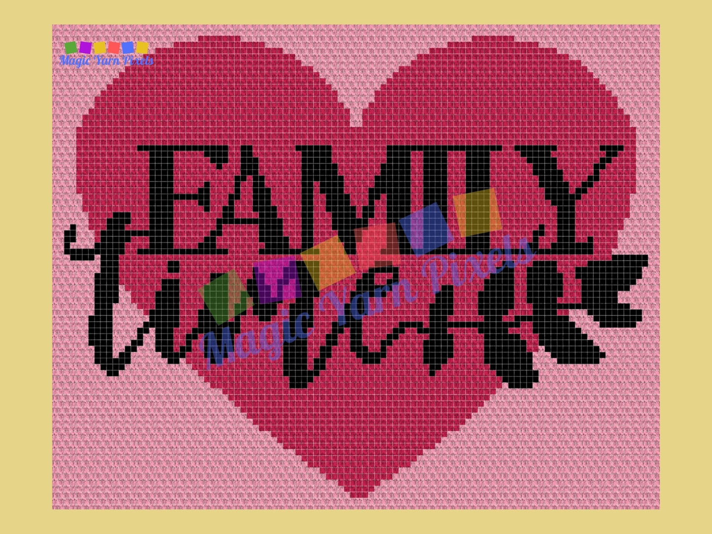Family Time Graph and Pattern C2C and Tapestry Crochet - Quote Graphgan - C2C Heart Crochet Blanket - Gifts For Family C2C Message Blankets