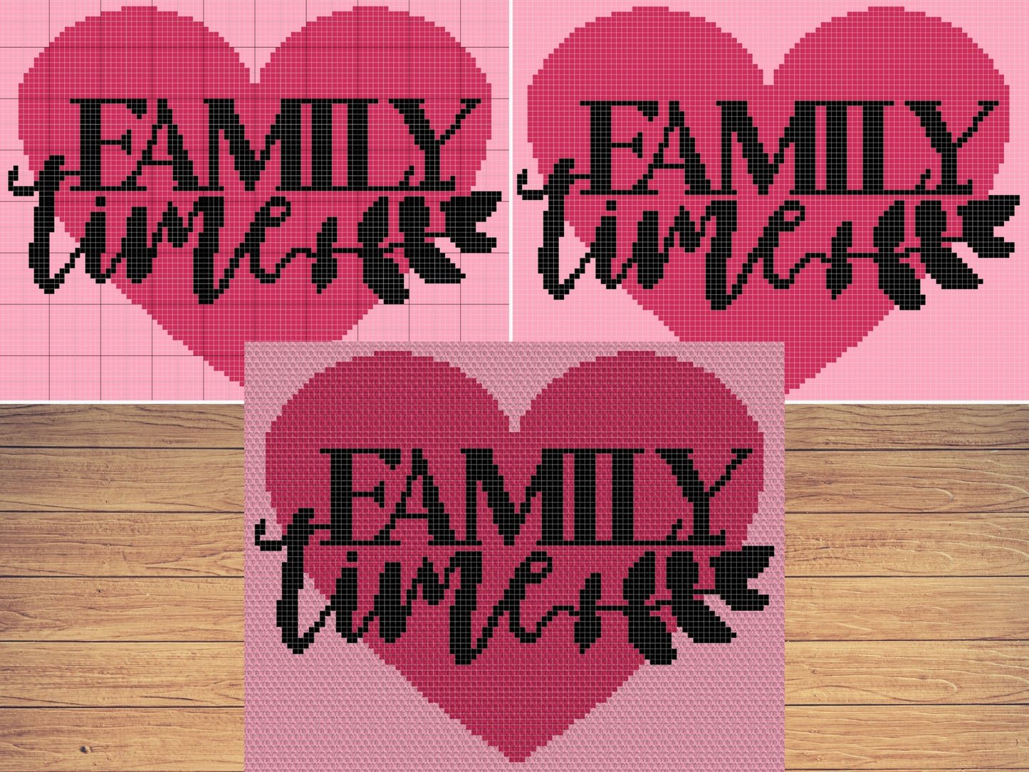 Family Time Graph and Pattern C2C and Tapestry Crochet - Quote Graphgan - C2C Heart Crochet Blanket - Gifts For Family C2C Message Blankets